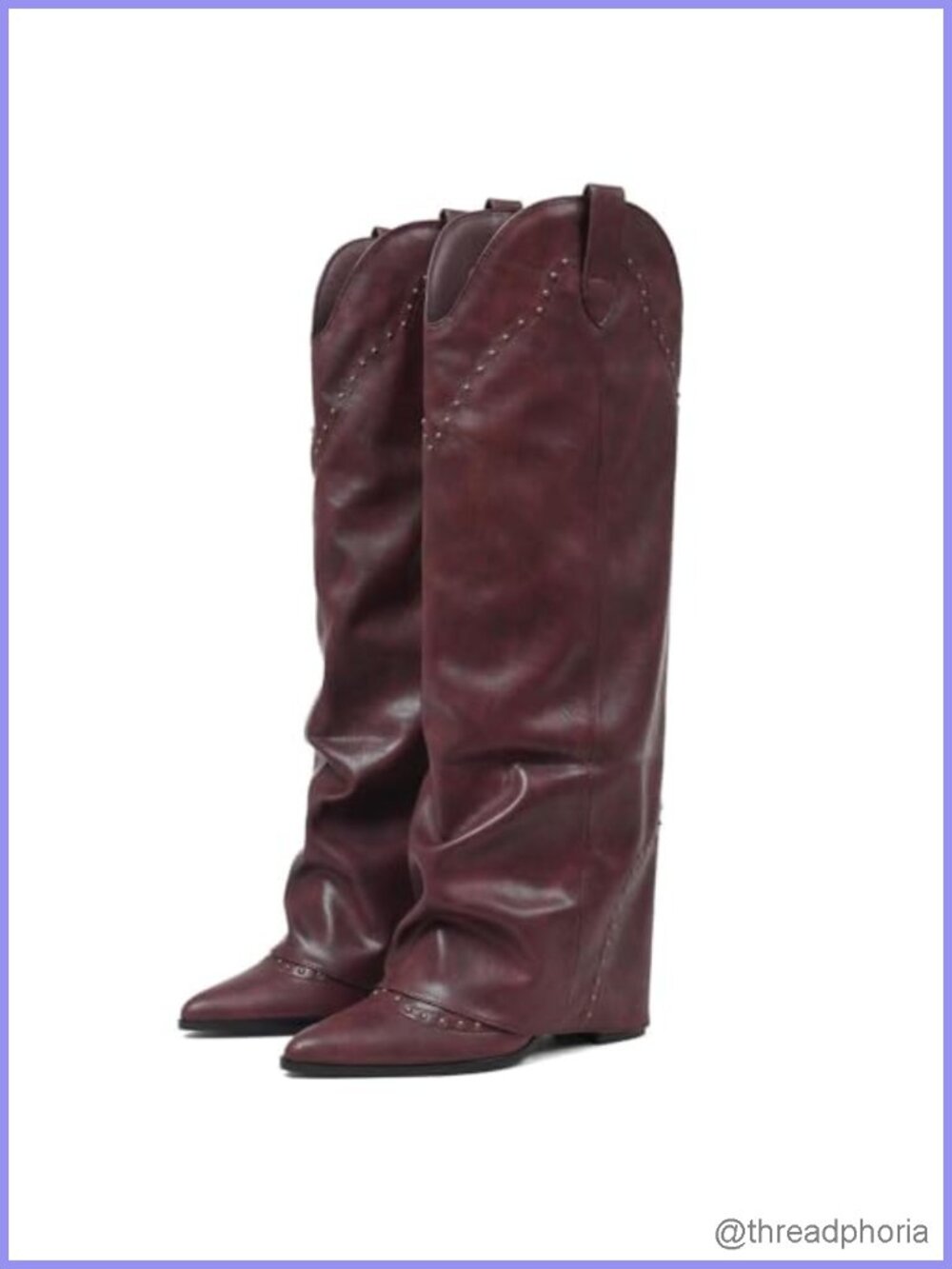Knee High Boots for Women Tall Cowgirl Fold Over Chunky Heel